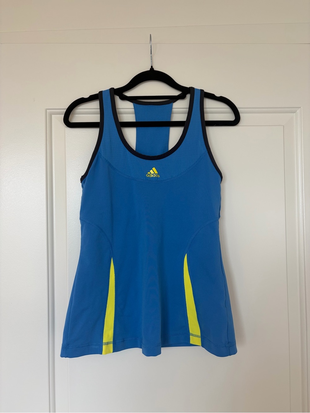 adidas ClimaCool Women’s Blue Workout Tank Top with Yellow Accents